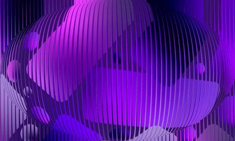 Abstract 3D sphere with vertical purple stripes featuring geometric shapes .. Stock Illustration