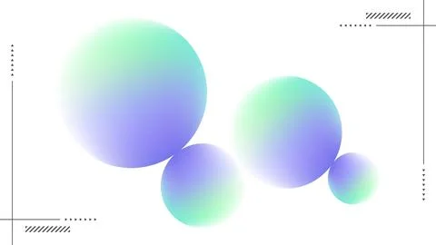 Abstract 3d spheres background with mint green and purple gradients and min.. Stock Illustration
