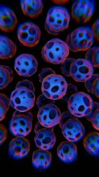 Abstract 3D Spheres with Perforations in Blue and Red Tones Stock Illustration