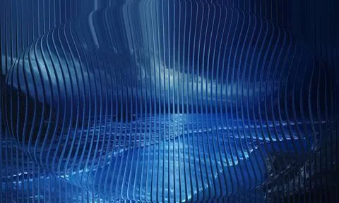 Abstract 3D spherical lens distortion of dark blue moody ocean night view Stock Photos