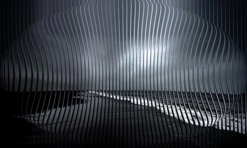 Abstract 3D spherical lens distortion of dark moody ocean coast through ver.. Stock Photos