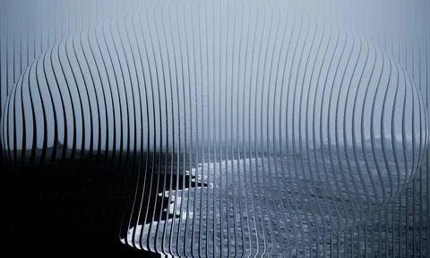 Abstract 3D spherical lens distortion of minimalist foggy ocean coast throu.. Stock Photos
