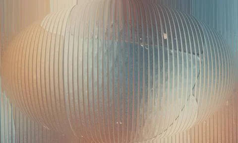 Abstract 3D spherical ribbon design with vertical slats, soft neutral gradi.. 스톡 일러스트