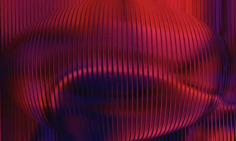 Abstract 3D Spherical Structure with Vertical Ribbed Texture and Metallic R.. Stock Illustration