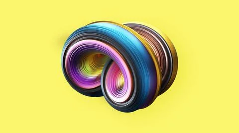 Abstract 3D spiral object on yellow background. Realistics rendering spira... Stock Photos