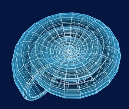 Abstract 3d spiral shell from a blue grid Stock Illustration