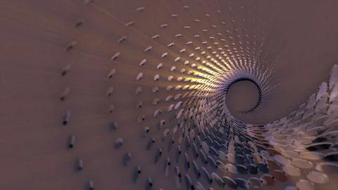 Abstract 3D spiral vortex with metallic discs Stock Illustration