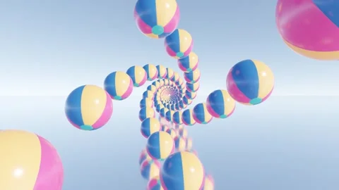 Abstract 3D Spirals of Beach Balls Flying Towards the Viewer Stock Footage 276235558