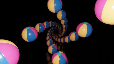 Abstract 3D Spirals of Beach Balls in the Dark Space: Animation Background Stock Footage 277317756