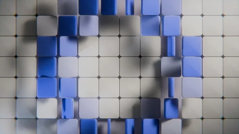 Abstract 3D Square Tiles Radial Wave Loop Blue Technology Background Video stock 327803658