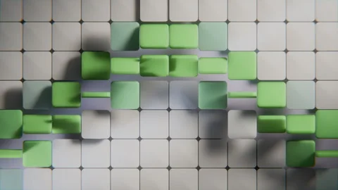Abstract 3D Square Tiles Rising Wave Loop Green Digital Flow Background Video stock 327803155