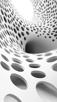 Abstract 3D structure with curved surfaces and perforated holes Foto stock