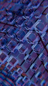 Abstract 3D structure of floating cubes in purple and blue tones Stockillustratie