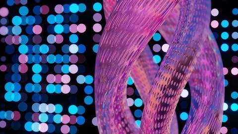 Abstract 3D Structure with Pink and Purple Mesh and Neon Bokeh Background イラスト素材