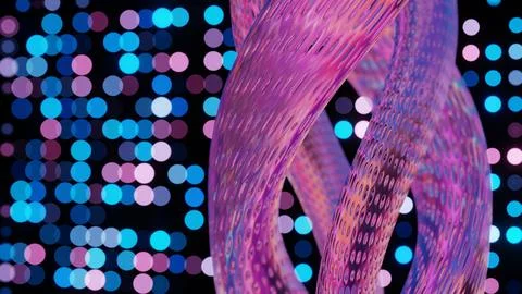 Abstract 3D Structure with Pink and Purple Mesh and Neon Bokeh Background Stock Illustration