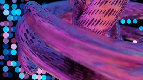Abstract 3D Structure with Pink and Purple Mesh and Neon Bokeh Background 库存插图