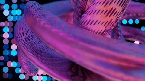 Abstract 3D Structure with Pink and Purple Mesh and Neon Bokeh Background Stock Illustration