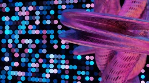 Abstract 3D Structure with Pink and Purple Mesh and Neon Bokeh Background Illustration