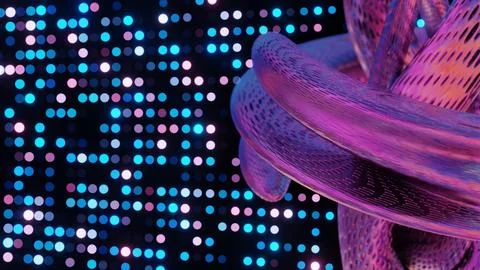 Abstract 3D Structure with Pink and Purple Mesh and Neon Bokeh Background 库存插图
