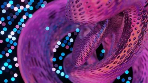 Abstract 3D Structure with Pink and Purple Mesh and Neon Bokeh Background 库存插图