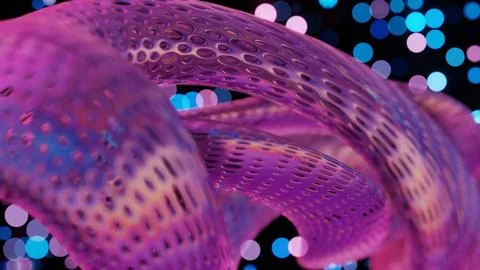 Abstract 3D Structure with Pink and Purple Mesh and Neon Bokeh Background Illustrazione stock