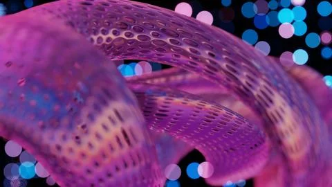 Abstract 3D Structure with Pink and Purple Mesh and Neon Bokeh Background Stock Illustration