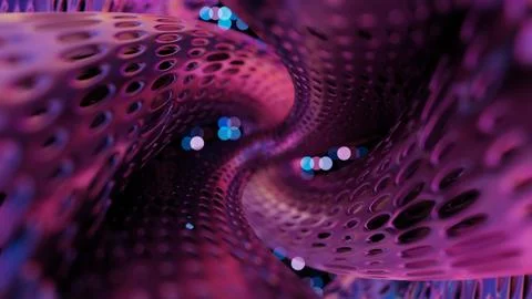 Abstract 3D Structure with Pink and Purple Mesh and Neon Bokeh Background Illustrazione stock