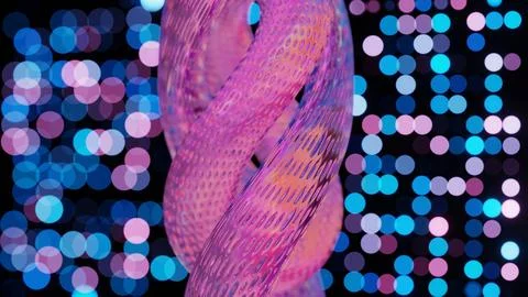 Abstract 3D Structure with Pink and Purple Mesh and Neon Bokeh Background Stock Illustration