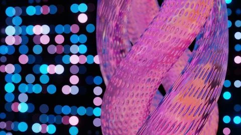 Abstract 3D Structure with Pink and Purple Mesh and Neon Bokeh Background Stock Illustration