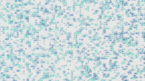 Abstract 3D Surface of Blue Cubes Moving in Smooth Wave Patterns Across White Stock Footage 337303288