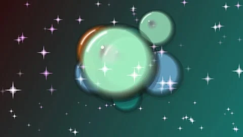 Abstract 3D Teal Bubbles and Sparkling Stars in Space Stock Footage 333695752