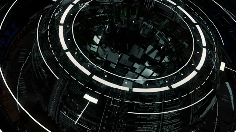 Abstract 3D technological animation with HUD interface. Stock Footage 152838893