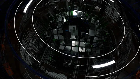 Abstract 3D technological animation with HUD interface. Stock Footage 153234492