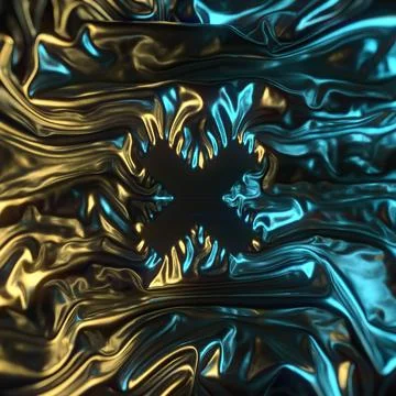 An abstract 3D texture of liquid metal. In the center is an X-shaped symbol Stock Illustration