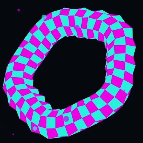 Abstract 3D Torus with Checkerboard Pattern, Pink and Cyan, Floating Spheres Stock Footage 346283967