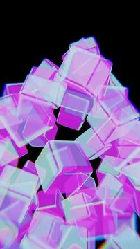 Abstract 3D Transparent Cubes with Neon Glow Stock Illustration