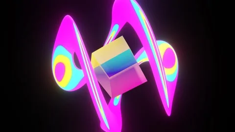 Abstract 3D transparent glass cube fluorescent iridescent gradient neon twist Stock Footage 277296969