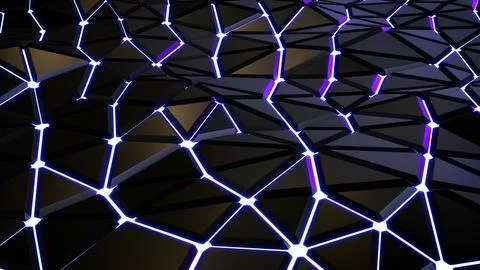 Abstract 3D Triangle Network with Neon Glow Illustration