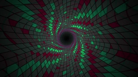 Abstract 3D Tunnel Animation with Rotating Geometric Grid Patterns. Stock Footage 340486788