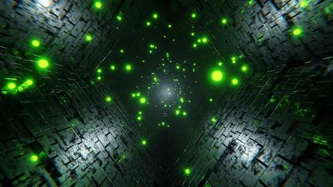 Abstract 3D tunnel background. Sci-fi cyberpunk matrix videogame wallpaper Stock Illustration