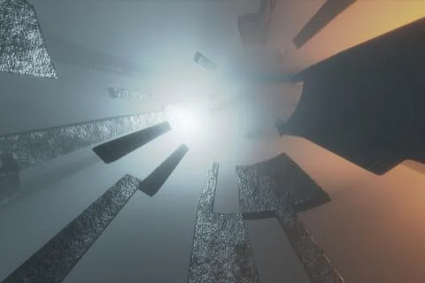 Abstract 3D tunnel with floating shapes and dual light tones Stock Illustration