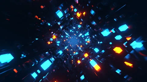 Abstract 3d tunnel with glowing cubes. Loop animation Stock Footage 241238023