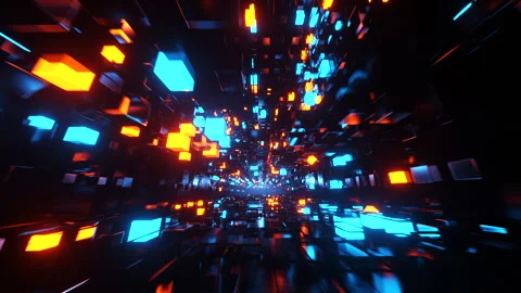 Abstract 3d tunnel with glowing cubes. Loop animation Stock Footage 241600061