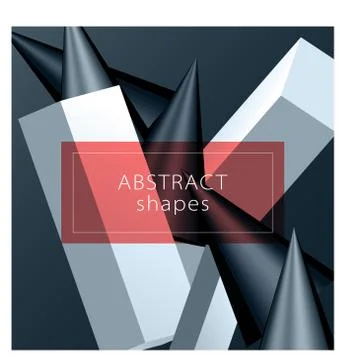 Abstract 3D vector background. Cone and parallelepiped on black background. Blue Stock Illustration