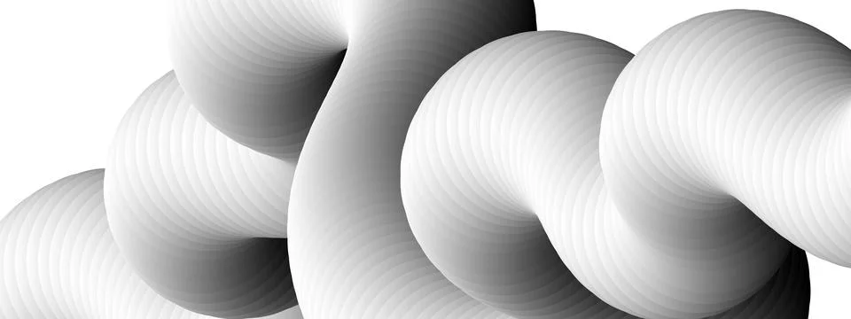 Abstract 3D vector monochrome fluid wavy shape on white banner Stock Illustration
