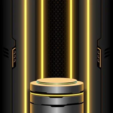 Abstract 3D vector room metal stand podium cyber futuristic technology yellow Stock Illustration