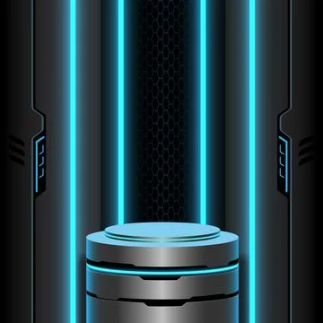 Abstract 3D vector room metal stand podium cyber futuristic technology blue Stock Illustration