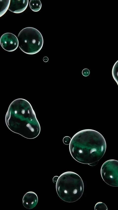 Abstract 3D vertical flying flowing black green marble bubbles liquid reflect Stock Footage 311538092