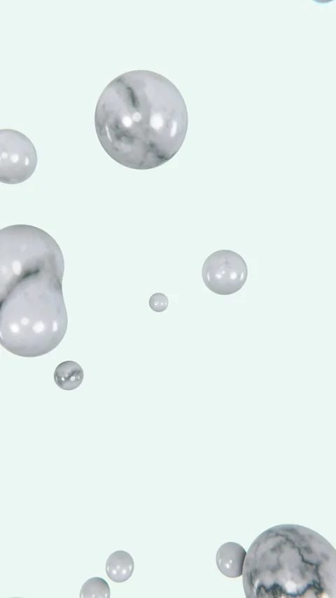 Abstract 3D vertical flying flowing white green marble bubbles liquid reflect Stock Footage 311569206