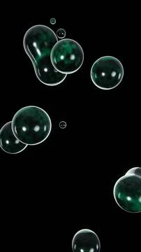 Abstract 3D vertical flying flowing black green marble bubbles liquid metallic Stock Illustration